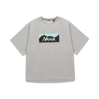 NANGA Eco Hybrid Box Logo Loose Fit Tee "L.Grey/TRQ"
