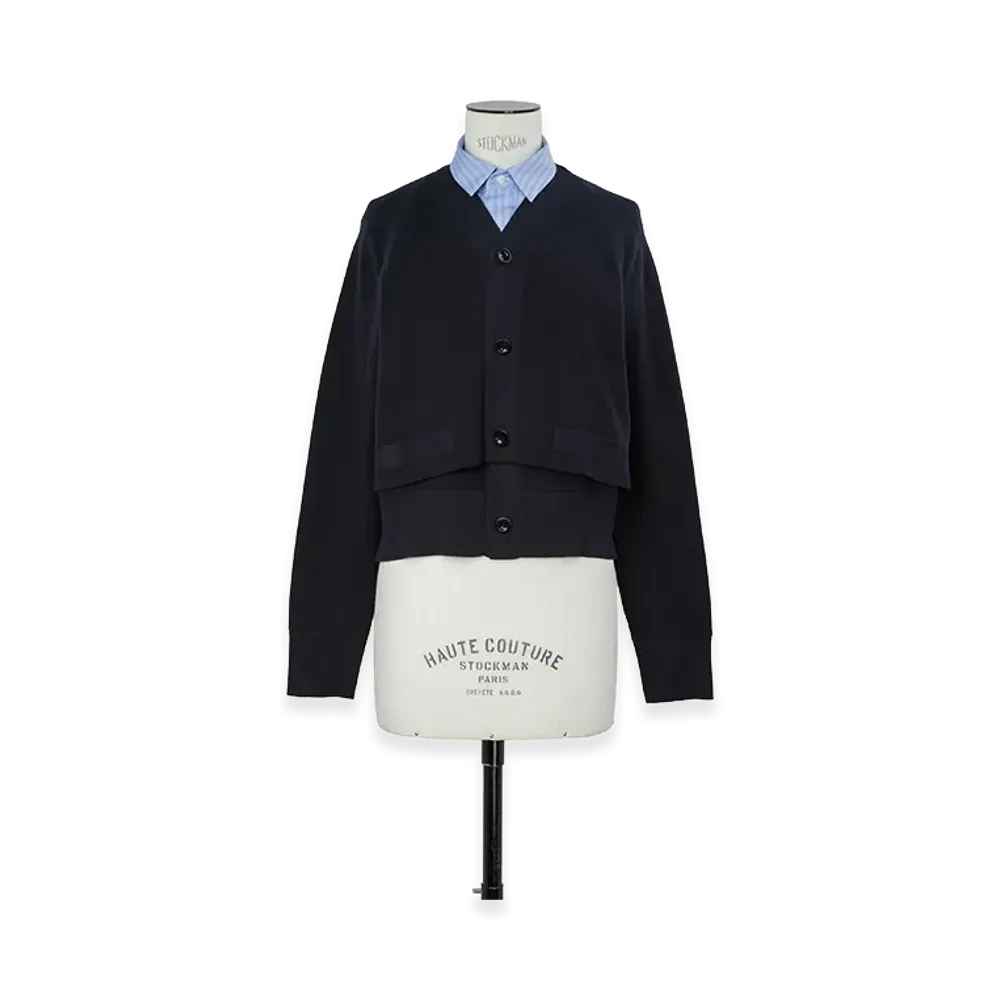 sacai Women's Poplin x Cotton Knit Cardigan "Navy/Light Blue Stripe"