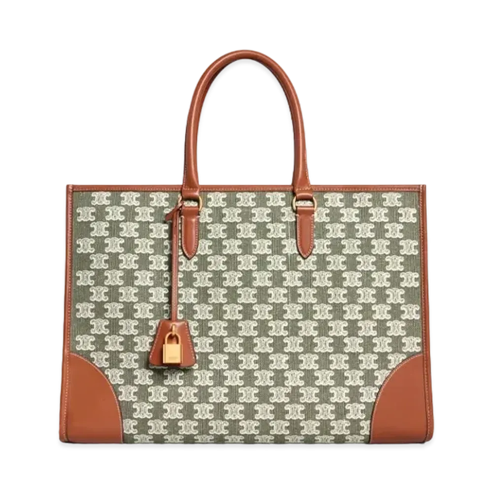 CELINE Horizontal Cabas in Textile with Triomphe Embroidery "Khaki"