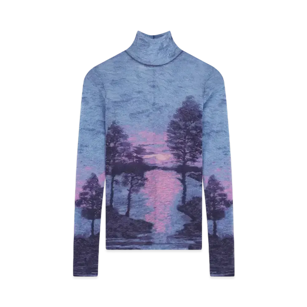 Maison Kitsune Landscape Mesh High Neck Top "Gray Blue"