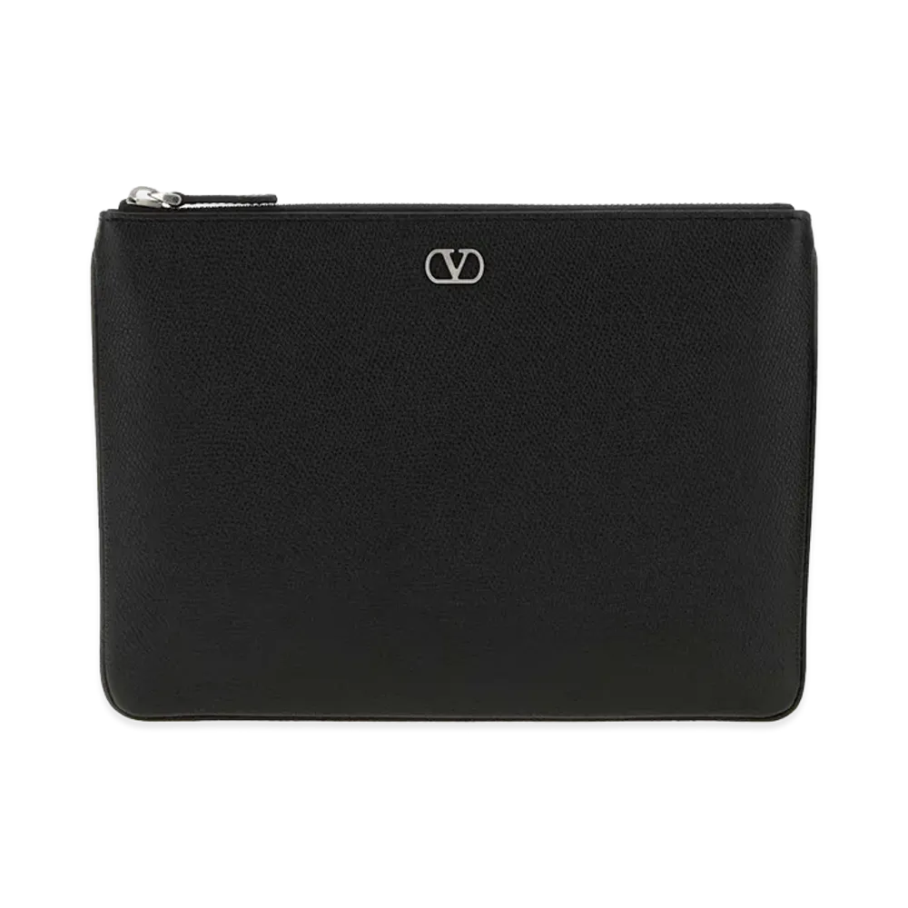 Valentino Leather V Logo Signature Clutch "Black"