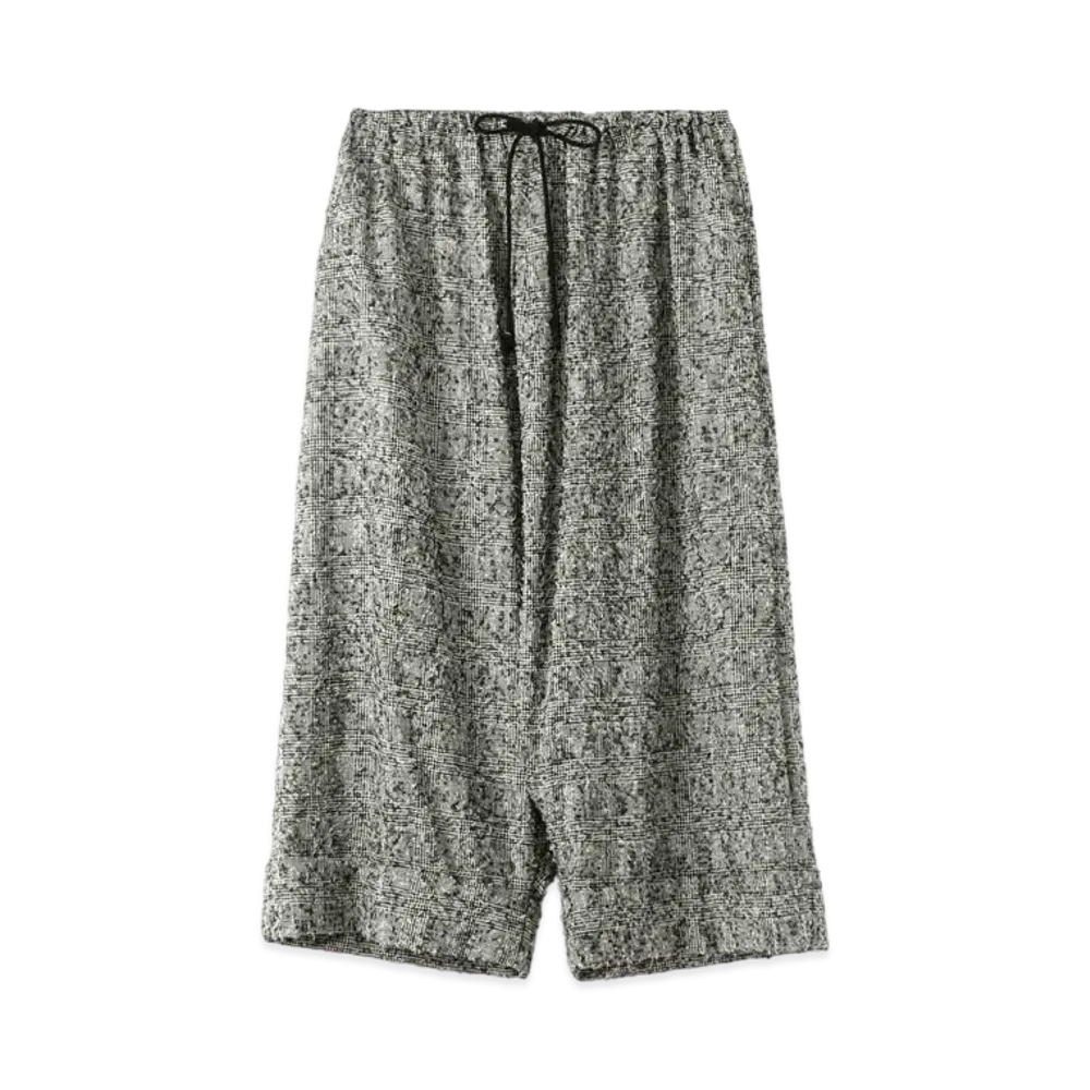 Yohji Yamamoto Y's WOOL GLEN CHECK NEEDLE PUNCH WIDE MACKIN SAROUEL PANTS "White/Black"