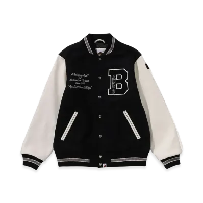 A BATHING APE Bape Embroidery Varsity Jacket "Black"