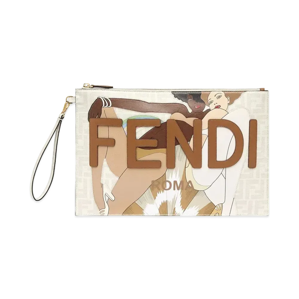 FENDI Flat Slim Clutch Large Fabric "White"