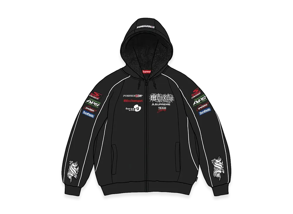 Supreme Racing Lined Zip Up Hooded Sweatshirt "Black"