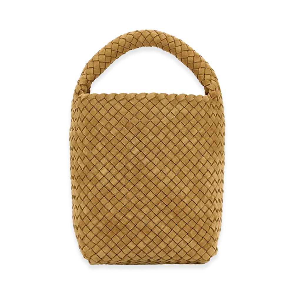 Bottega Veneta Women's Cappuccino Suede Small Cabat Bucket Bag "Camel"