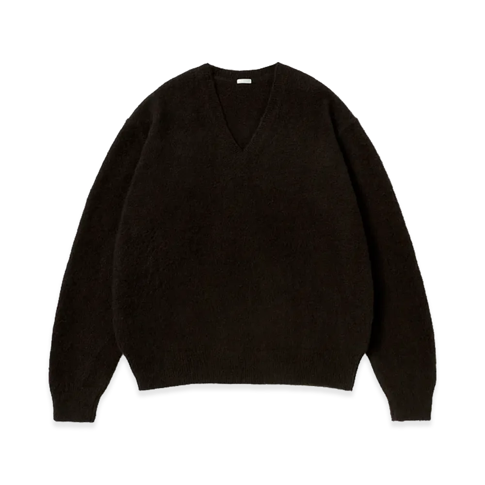 A.PRESSE Brushed Cashmere Middle Gauge V-Neck Sweater "Brown"
