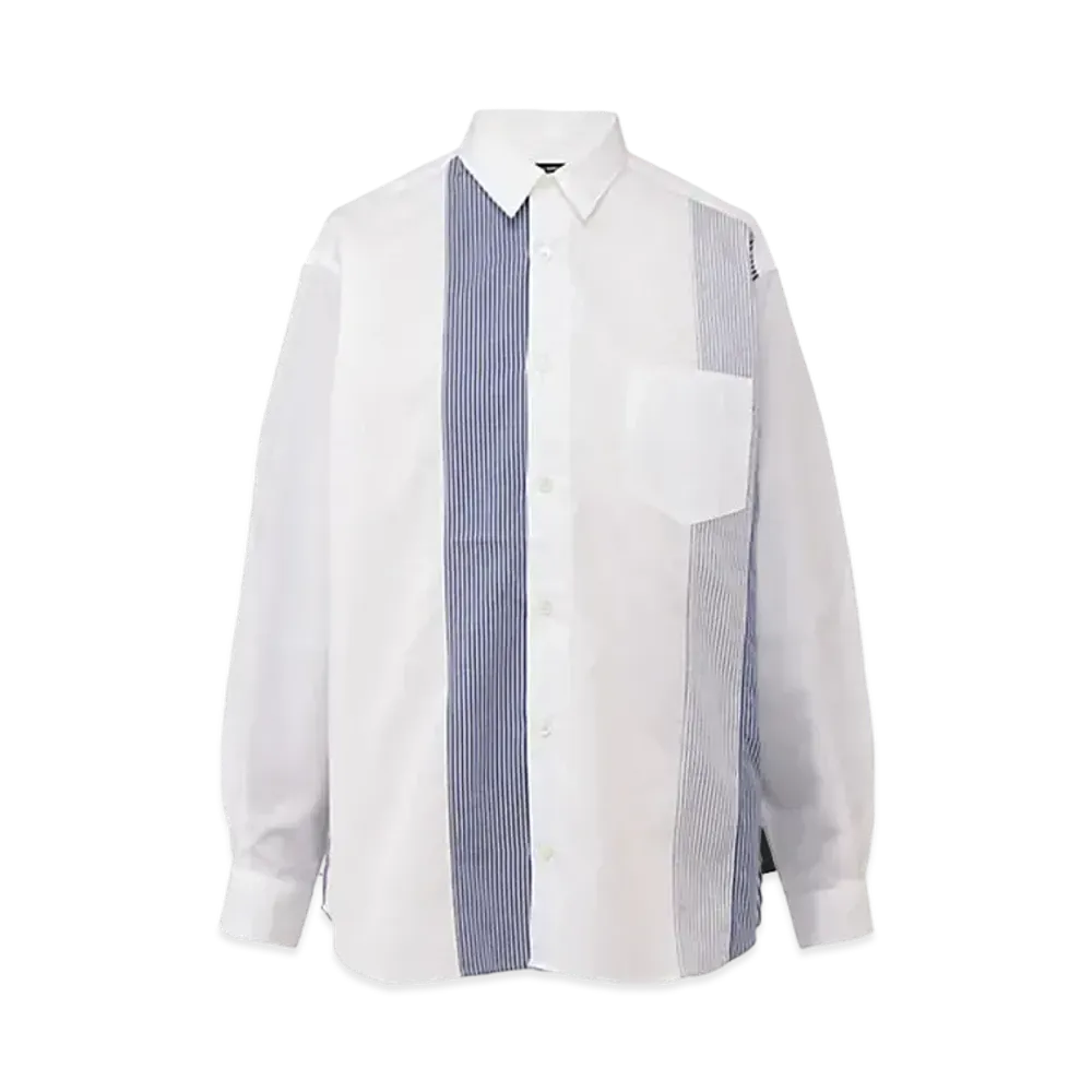 COMME des GARCONS HOMME Cotton Broadcloth x Cotton Stripe L/S Shirt "White/Mix"
