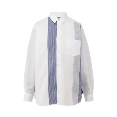COMME des GARCONS HOMME Cotton Broadcloth x Cotton Stripe L/S Shirt "White/Mix"