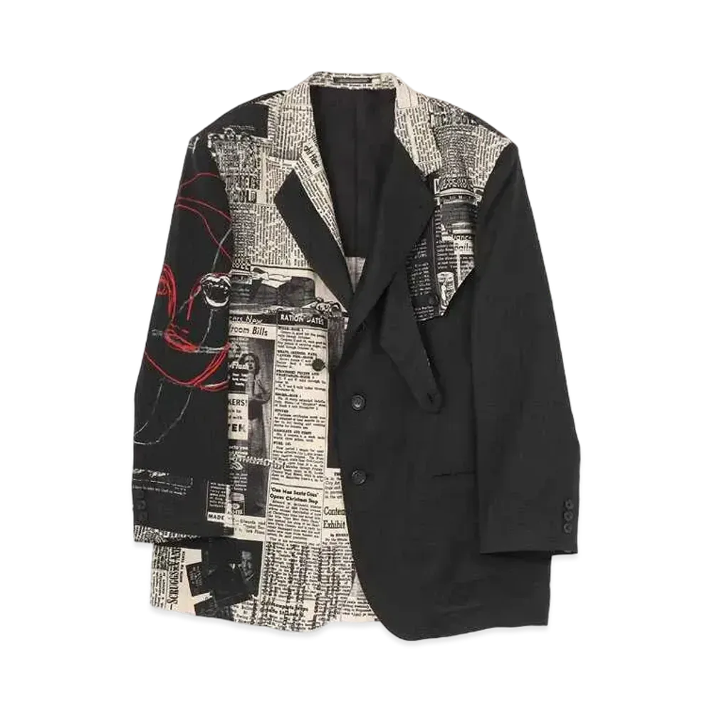 Yohji Yamamoto Pour Homme LINEN NEWSPAPER CAMBRICK PRINT JACKET "Black/White"