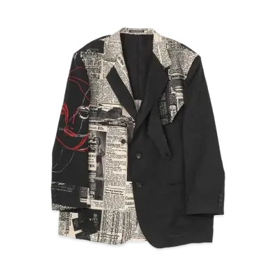 Yohji Yamamoto Pour Homme LINEN NEWSPAPER CAMBRICK PRINT JACKET "Black/White"