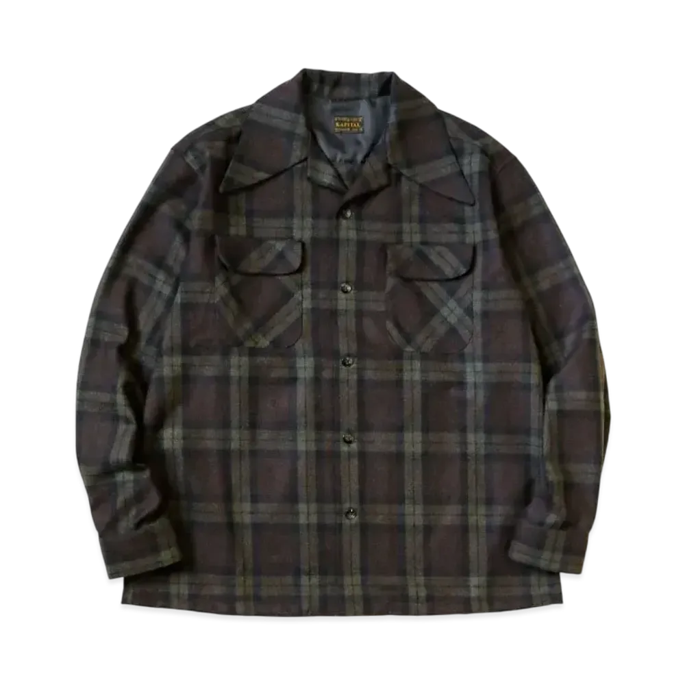 KAPITAL Wool Check Drizzle Langle Color Border Shirt "Khaki"
