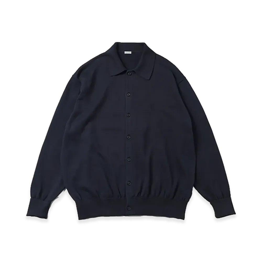 A.PRESSE Cotton Knit Polo Collar Cardigan "Navy"