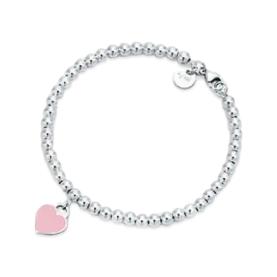 Tiffany & Co. Return to Tiffany Pink Heart Tag Bead Bracelet "Silver"