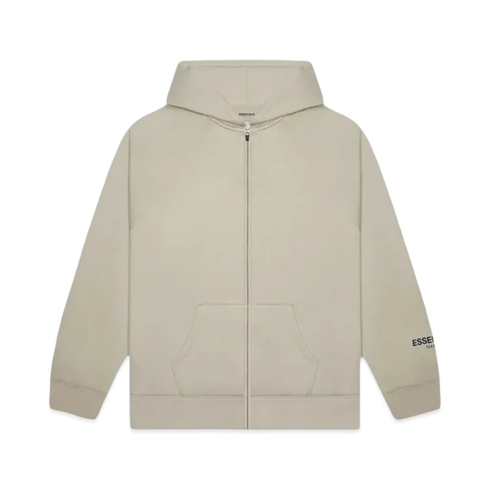 FEAR OF GOD ESSENTIALS 3D Silicon Applique Full Zip Up Hoodie "Tan/String"
