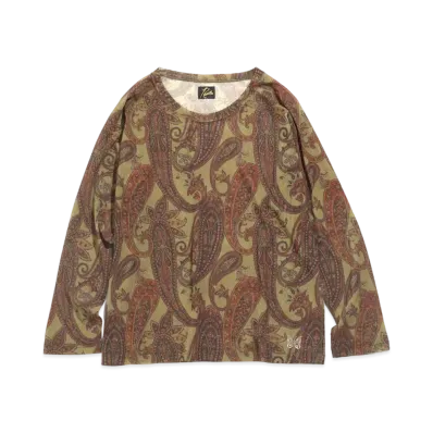 Needles L/S U NECK TEE - POLY MESH / PAISLEY PT. "Khaki"