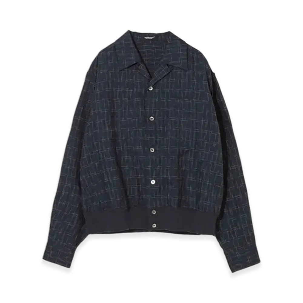 UNDERCOVER Linen Cotton Kasuri Open Collar Shirt "Navy"