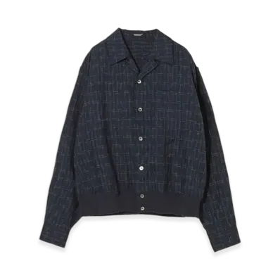 UNDERCOVER Linen Cotton Kasuri Open Collar Shirt "Navy"