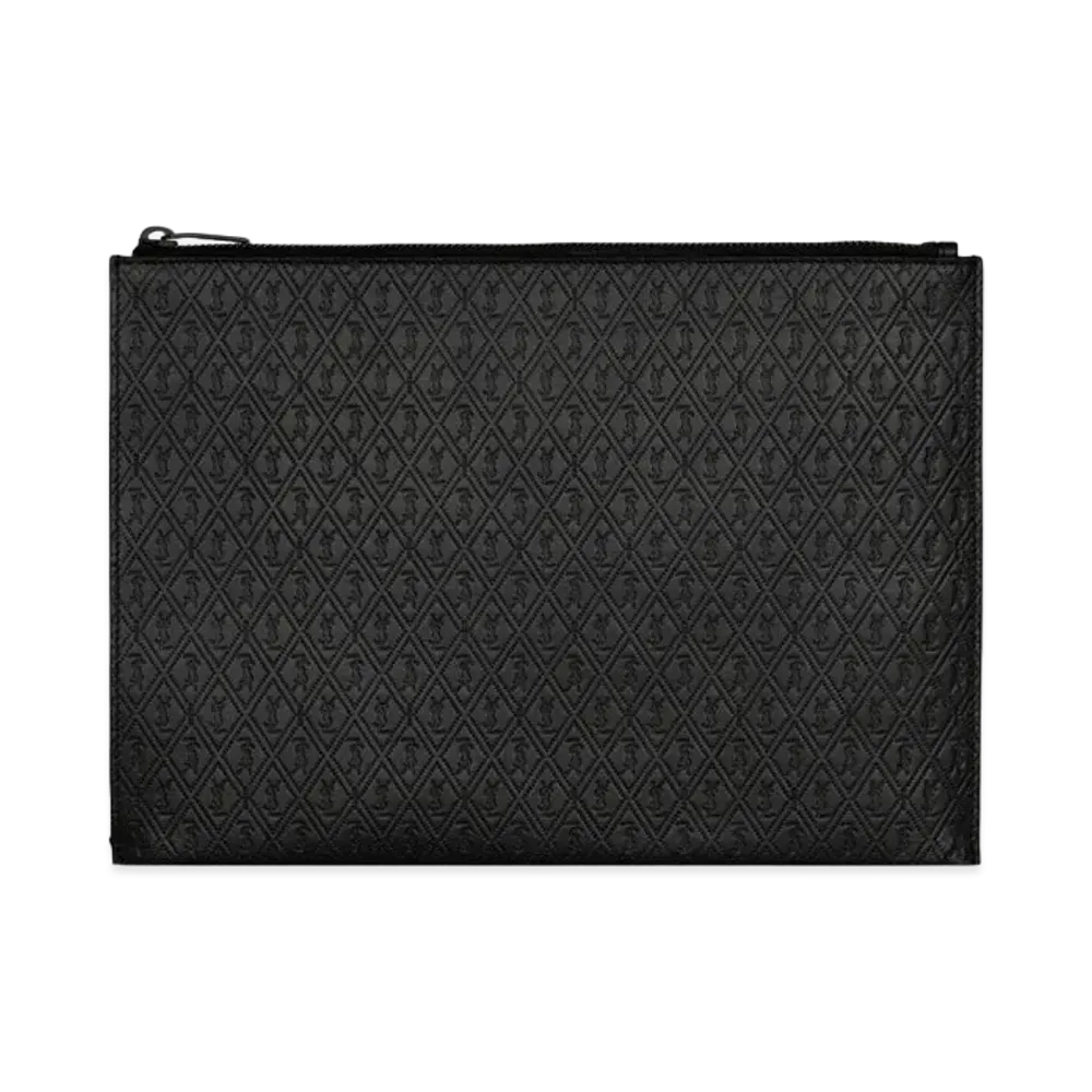 SAINT LAURENT Le Monogramme All Over Zipped Tablet Holder In Embossed Smooth Leather "Black"
