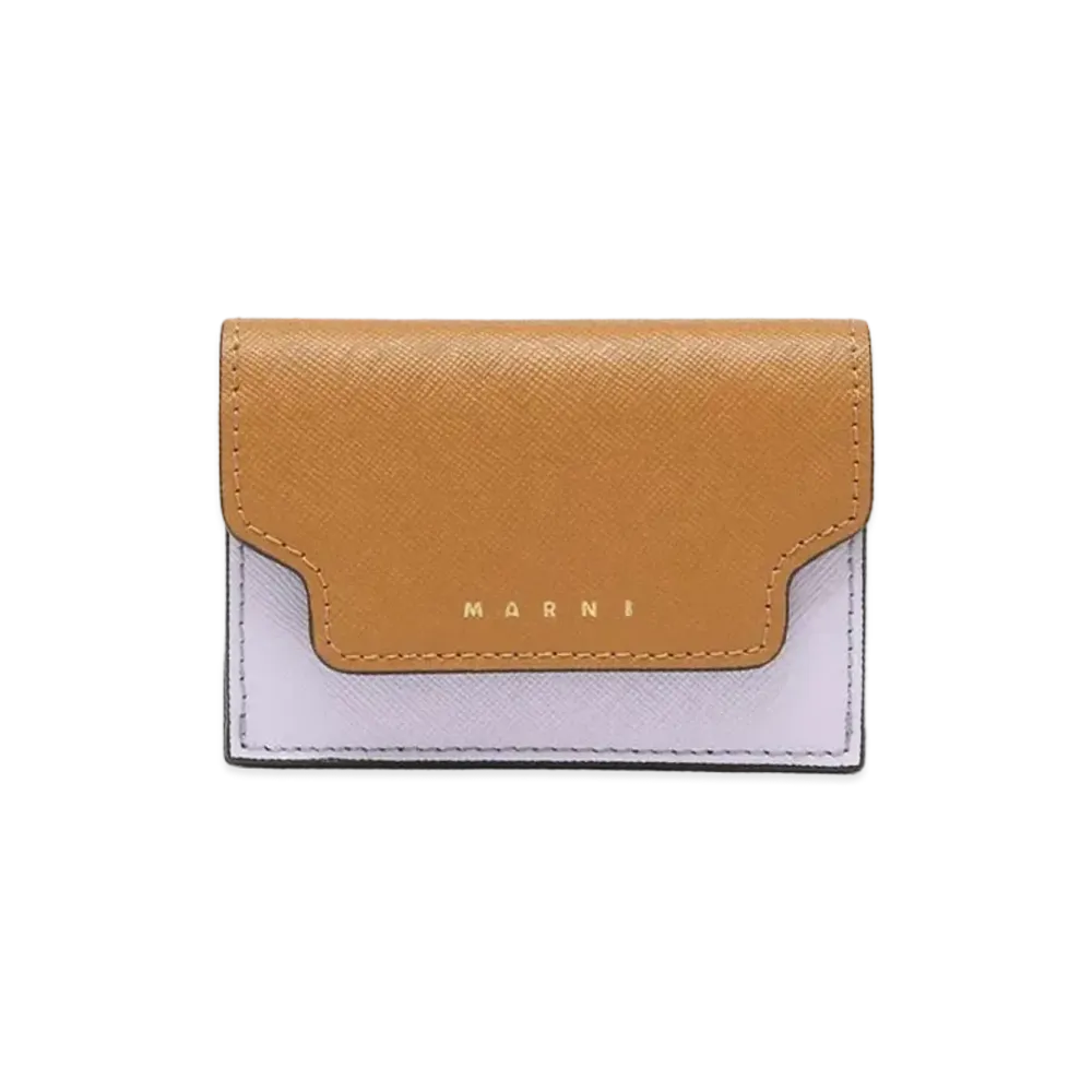 Marni Brown Lilac And Black Tri-Fold Saffiano Wallet "Dijon/Lilac/Black"