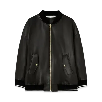PALM ANGELS College Leather Bomber Jacket "Black/Off White"