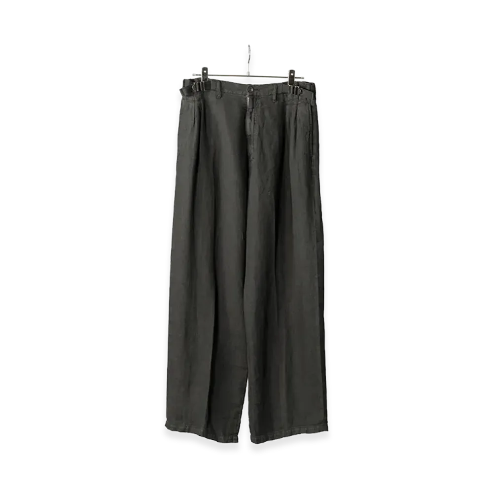 ANCELLM Belted Linen Tuck Slacks "Black"