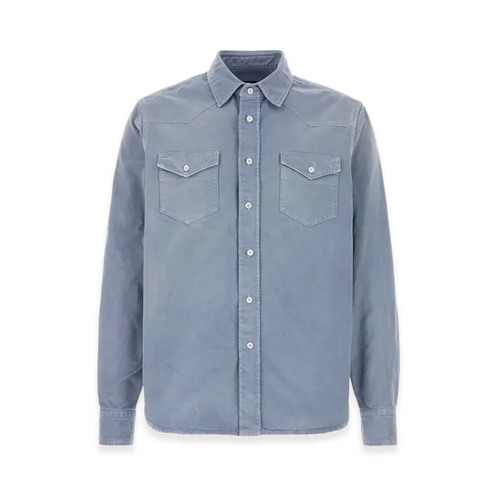 PRADA Washed Gabardine Vintage-Effect Shirt "Light Blue"