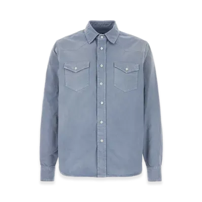PRADA Washed Gabardine Vintage-Effect Shirt "Light Blue"