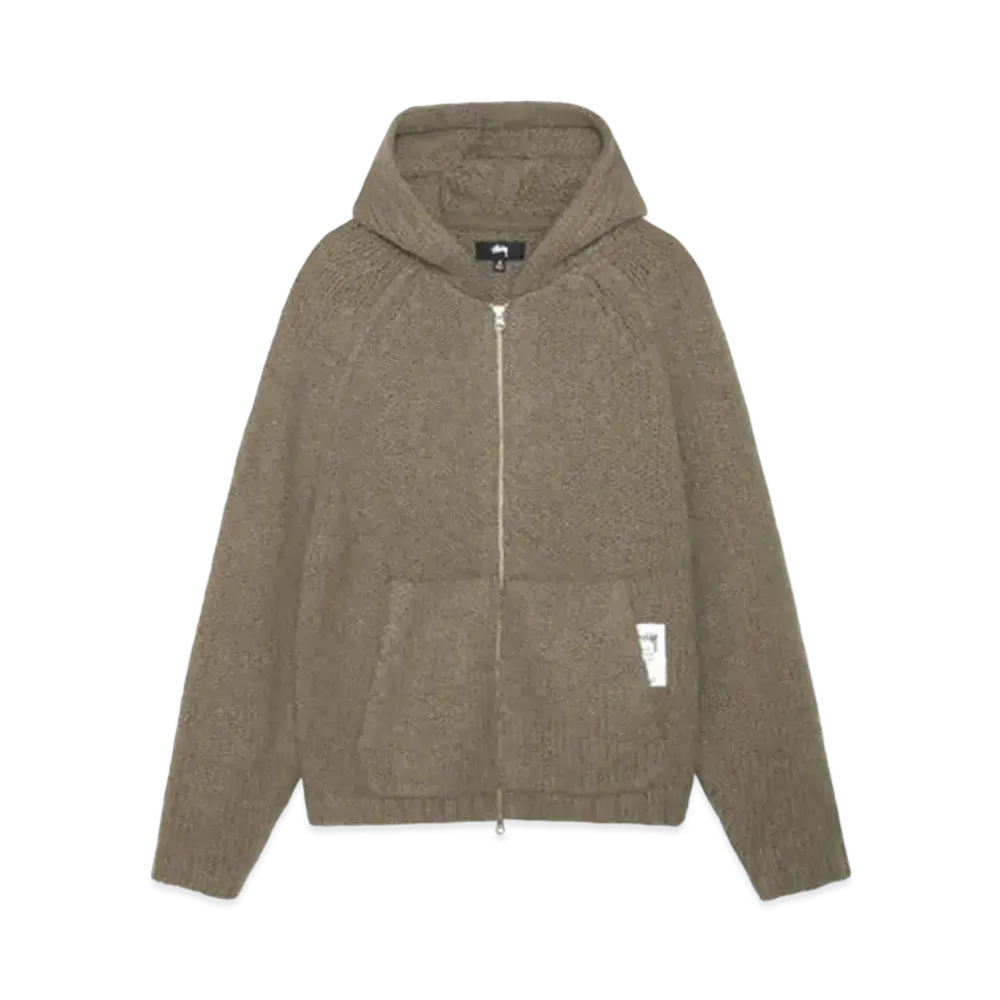Stussy Chunky Sweater Zip Hood "Fossil"