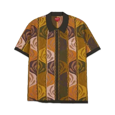 Supreme Abstract Textured Zip Up Polo "Dark Olive"