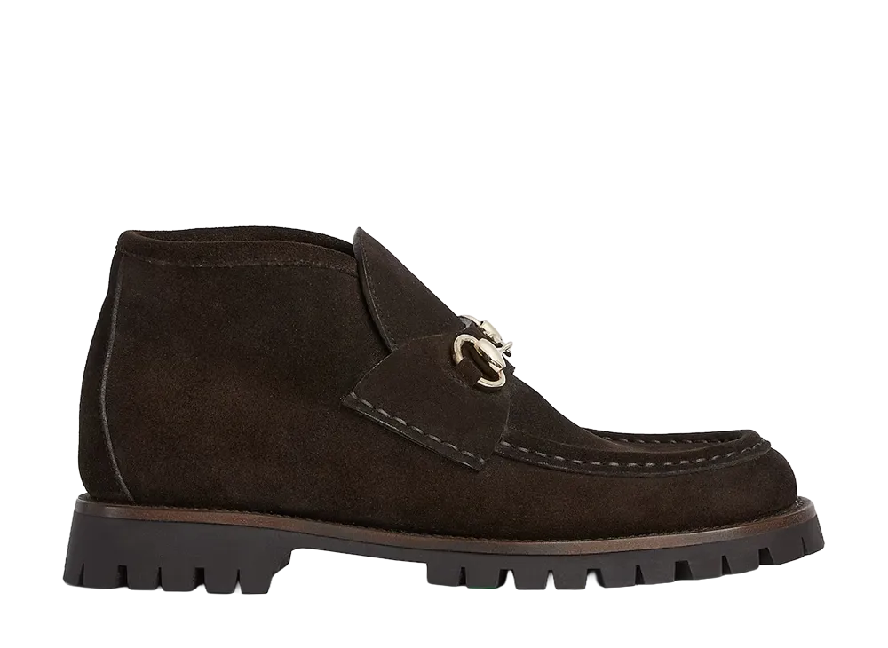 GUCCI Women's Horsebit Ankle Boot "Dark Brown Suede"