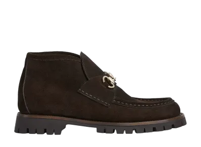 GUCCI Women's Horsebit Ankle Boot "Dark Brown Suede"