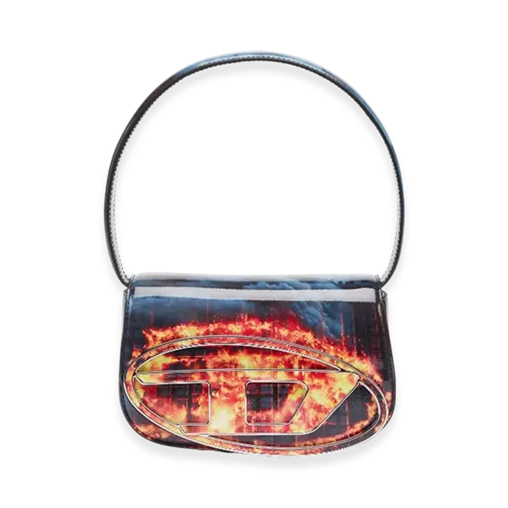 Diesel 1Dr 1Dr-Iconic Shoulder Bag With Fire Print "Blue Red"
