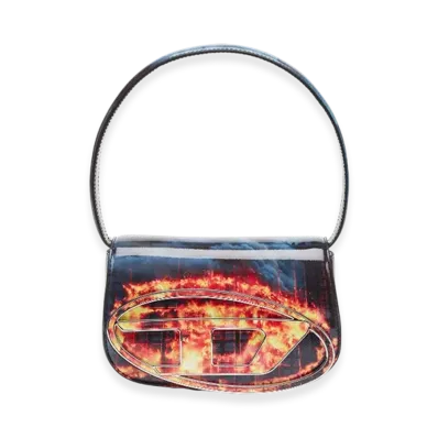 Diesel 1Dr 1Dr-Iconic Shoulder Bag With Fire Print "Blue Red"