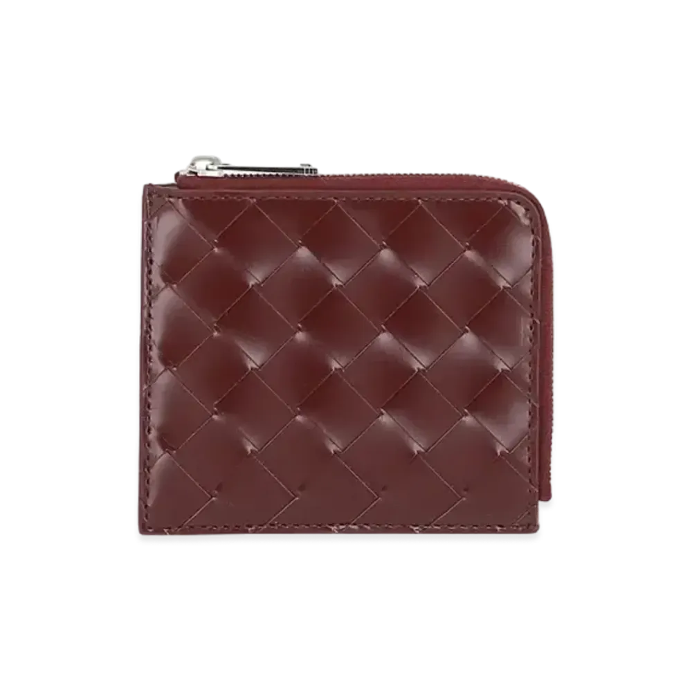 Bottega Veneta Intrecciato Calfskin Zip Compact Wallet "Bordeaux"