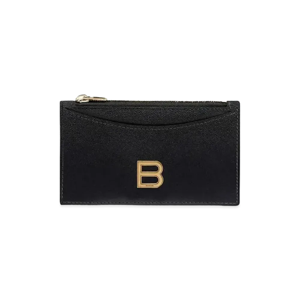 BALENCIAGA Hourglass Long Coin and Card Holder Shiny Box Calfskin "Black"