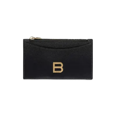 BALENCIAGA Hourglass Long Coin and Card Holder Shiny Box Calfskin "Black"