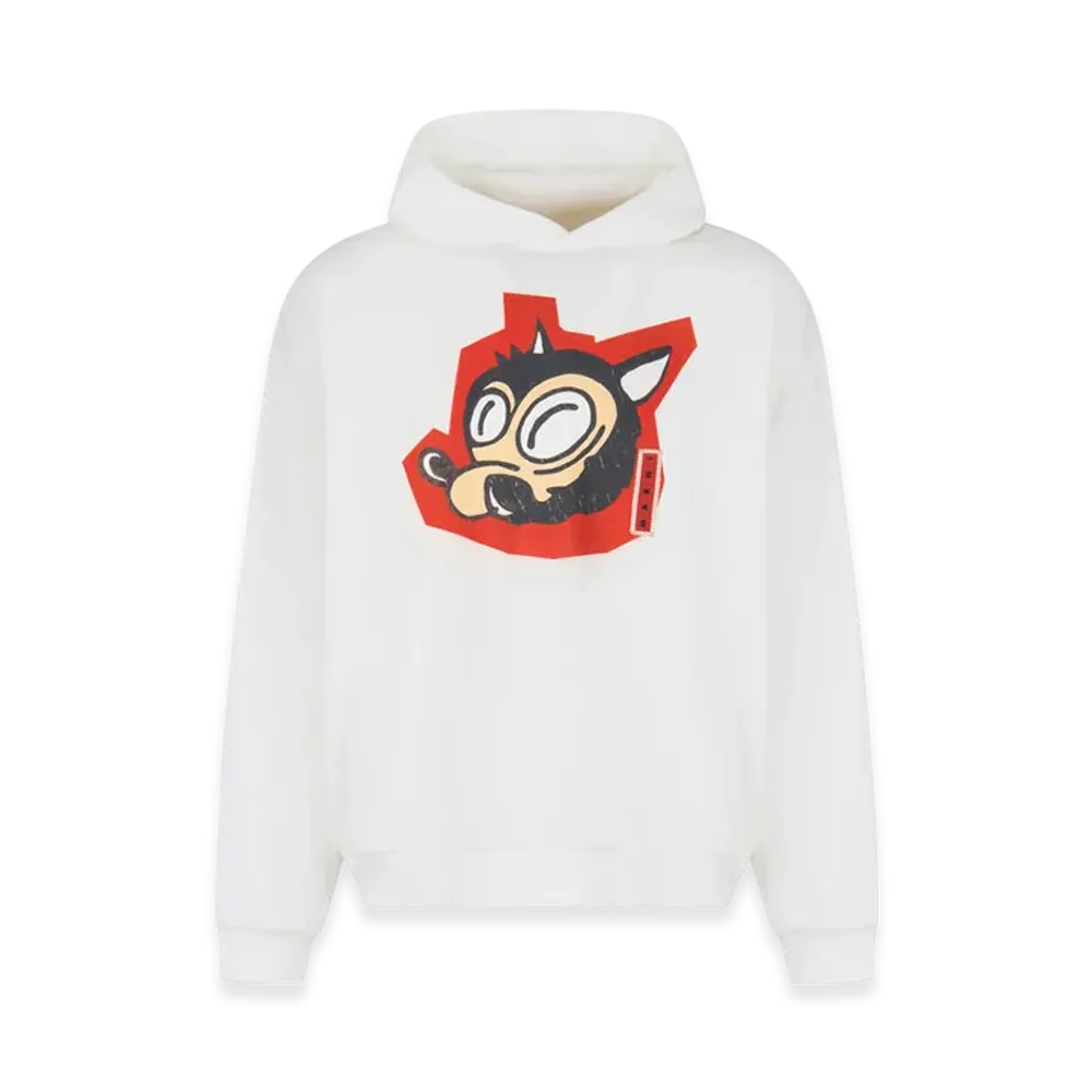MARNI x Olaolu Slawn x Soldier Boyfriend Cotton Hoodie with Wolf Print "Ivory"