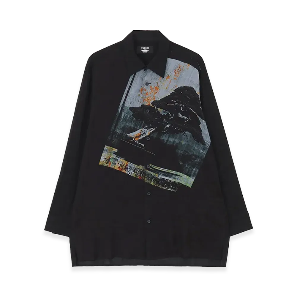 WILDSIDE YOHJI YAMAMOTO x Tradman's BONSAI Rayon Print Shirt "Black"