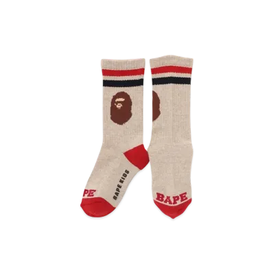 A BATHING APE Ape Head Rib Socks "Beige"