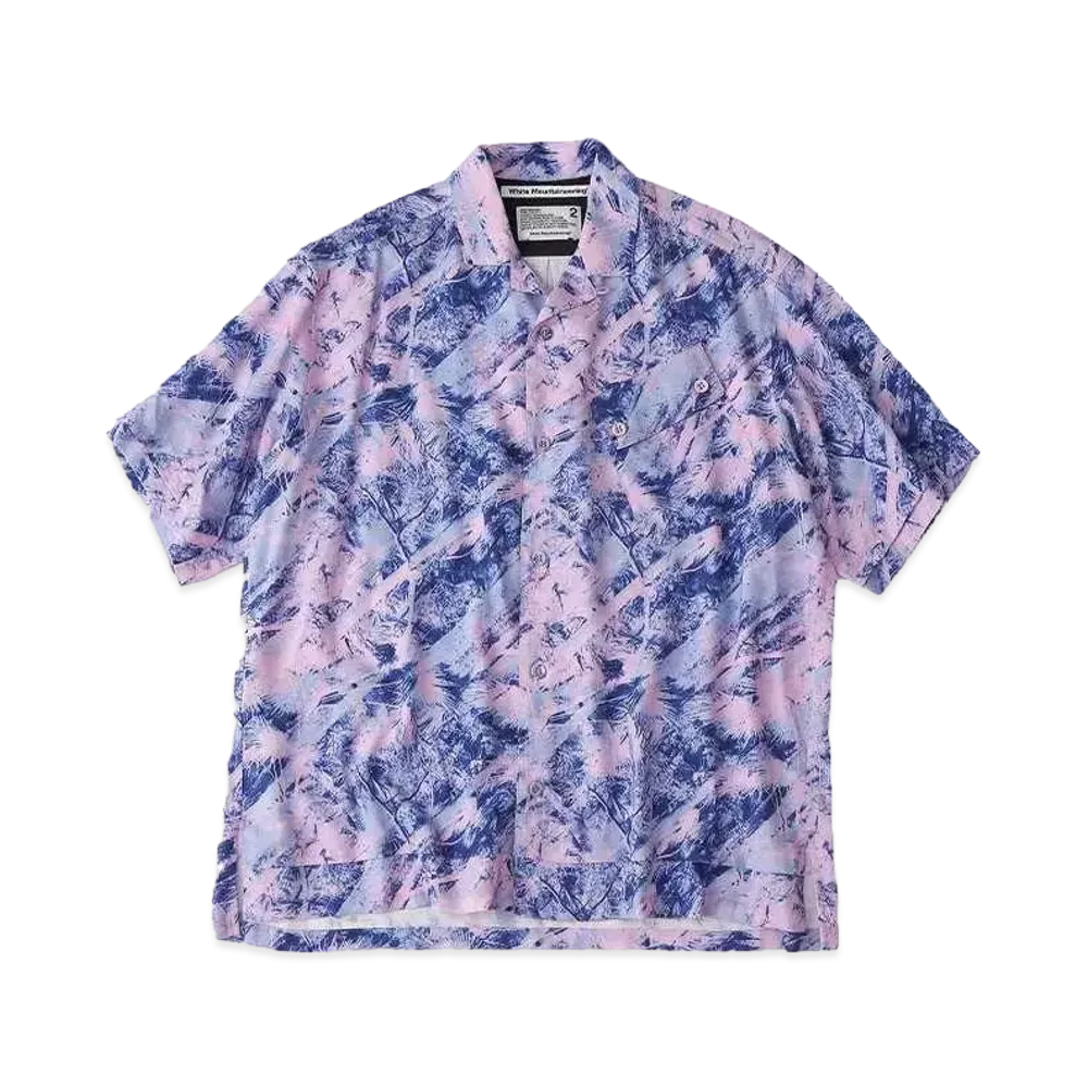 White Mountaineering JUNGLE PATTERN OPEN COLLAR S/S SHIRT "NAVY/PINK"