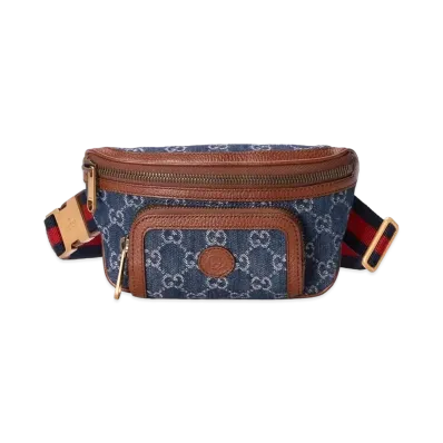 GUCCI Belt Bag With Interlocking G GG Denim Jacquard "Blue/Ivory"