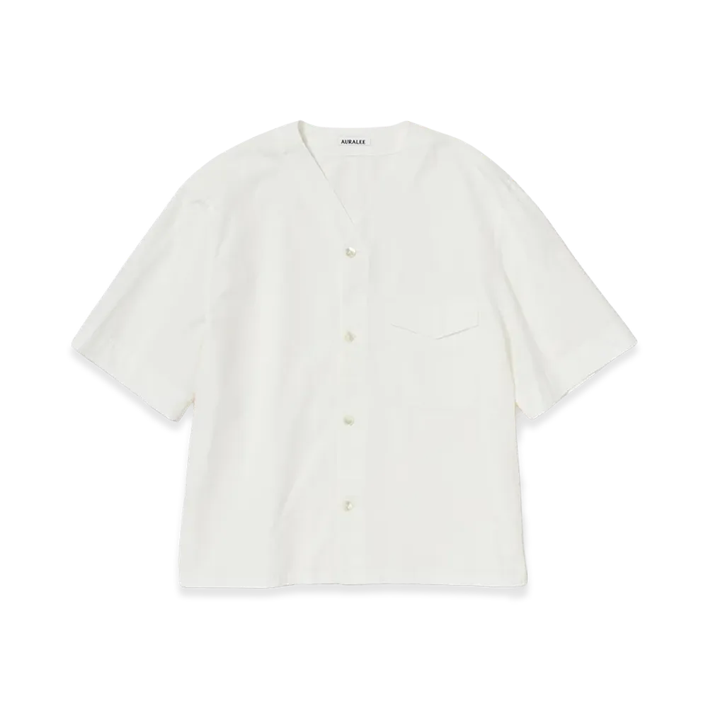 AURALEE Garment-Dyed Finx Shuttle Weather Half Sleeved Shirt "White"