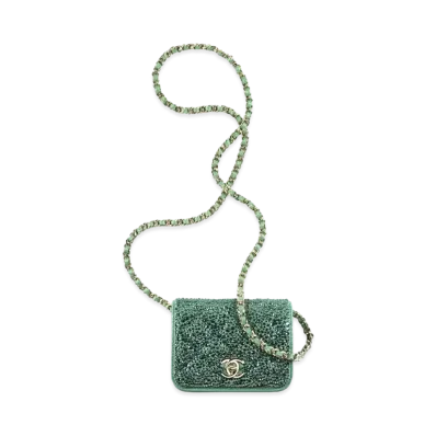 CHANEL Chain Clutch Strass & Lambskin "Green"