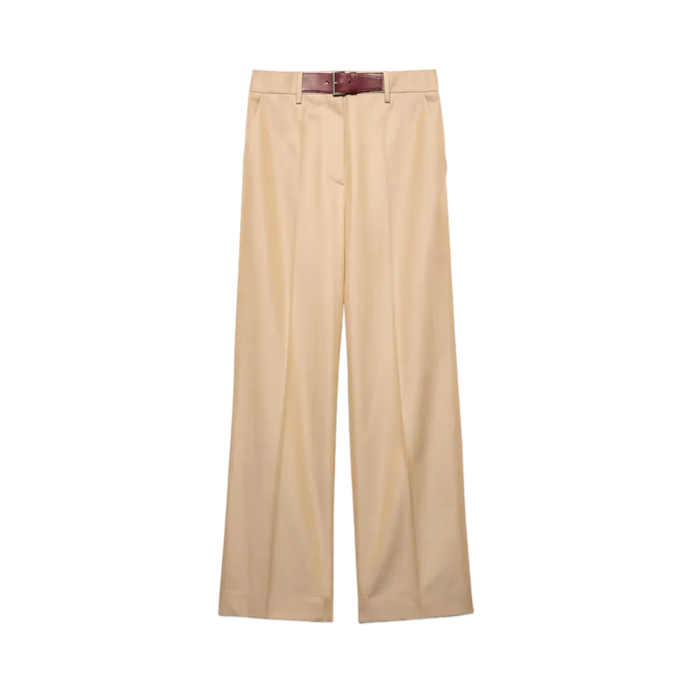 PRADA Women's Twill Pants with Leather Belt "Beige"