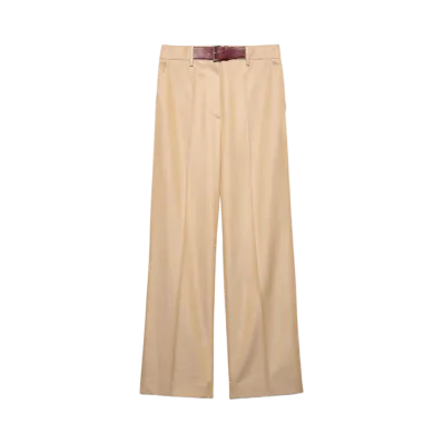 PRADA Women's Twill Pants with Leather Belt "Beige"