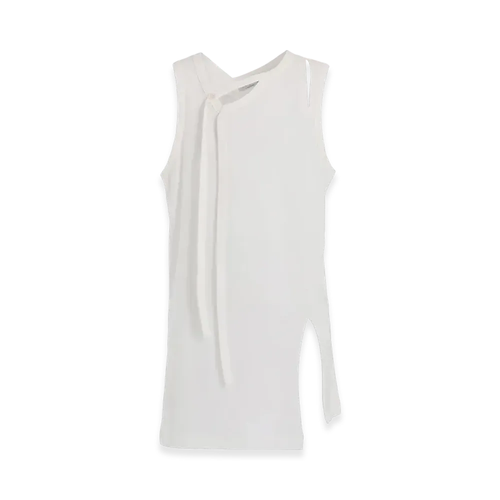 Yohji Yamamoto POUR HOMME Single Jersey Binder V-Neck Tank Top "White"
