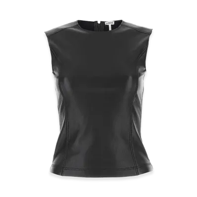 LOEWE Women's Leather And Fabric Top "Black"