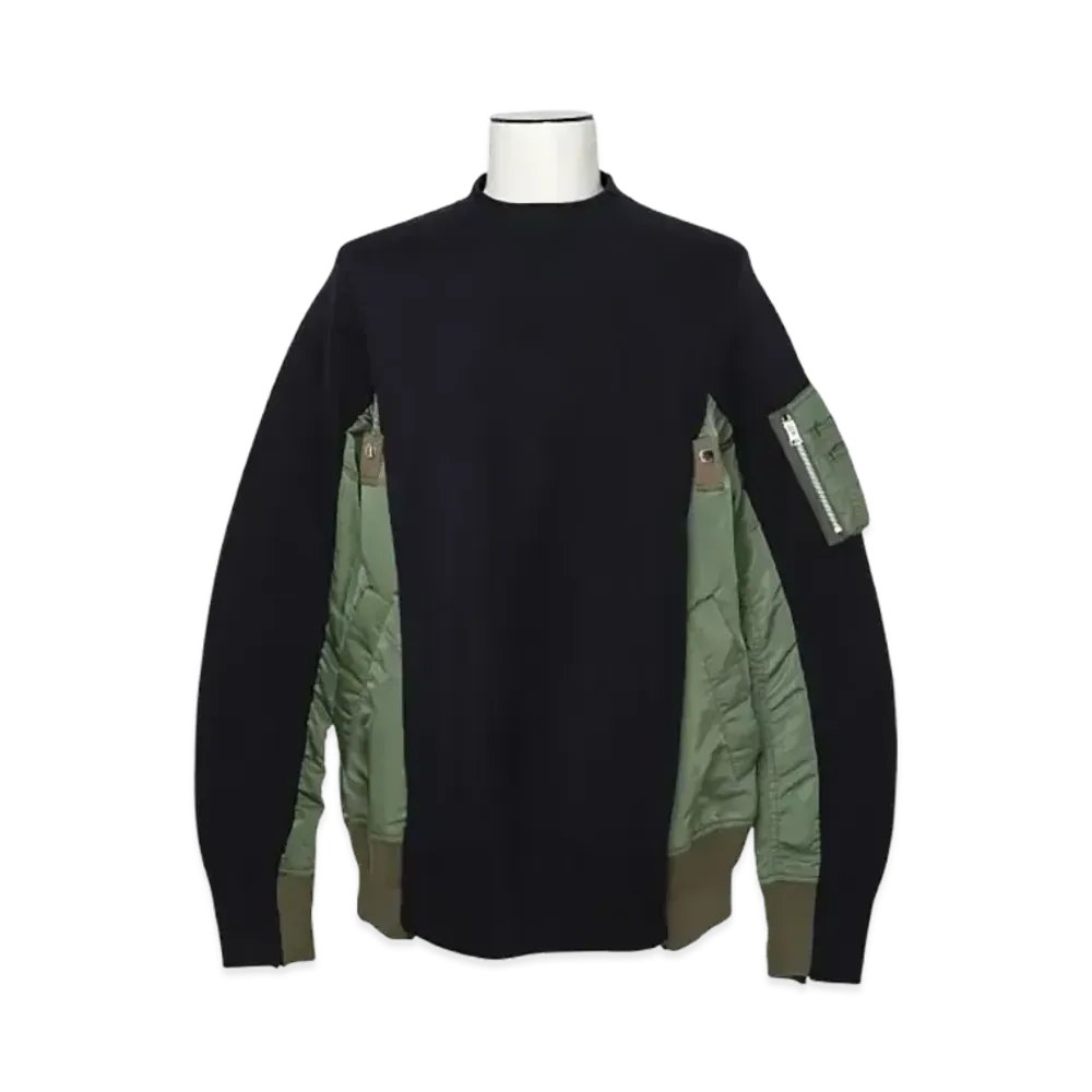 sacai Sponge Sweat x Nylon Twill Pullover "Navy/Khaki"