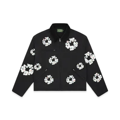 DENIM TEARS Cotton Wreath Canvas Work Jacket "Black"